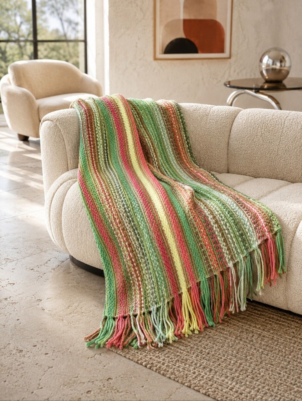 Vintage Woven Striped Throw Blanket 50x84 Fringe Retro Boho Multicolor